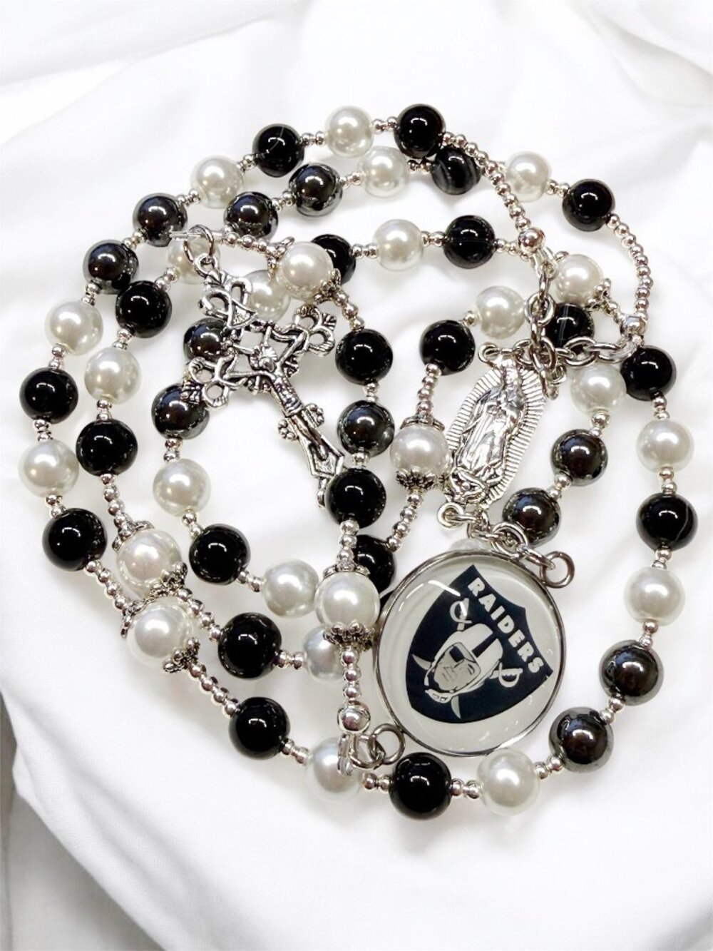 ✨ NEW Boutique Raiders Football Rosary Necklace